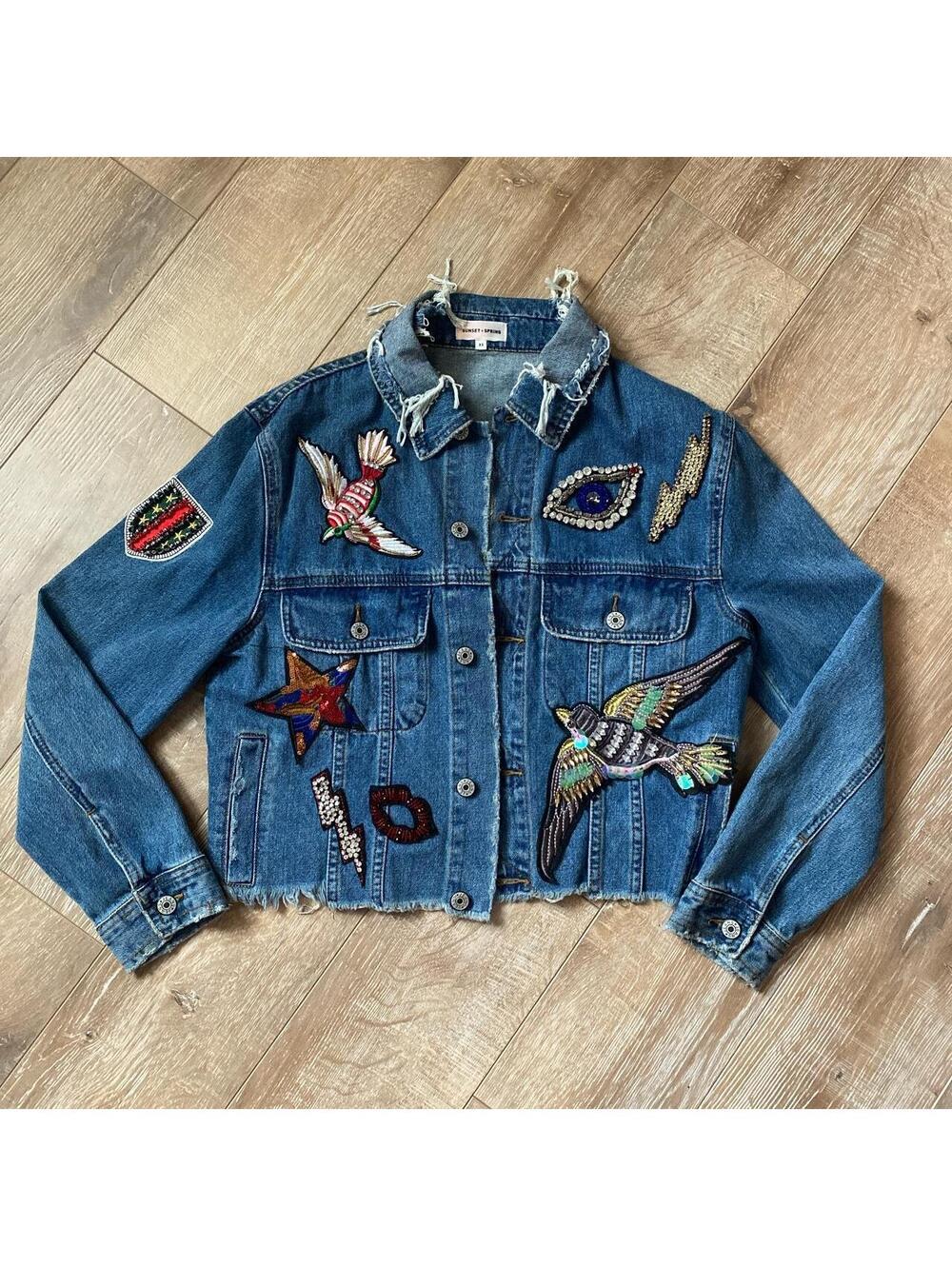 Sunset + Spring Embellished Denim Jacket XS